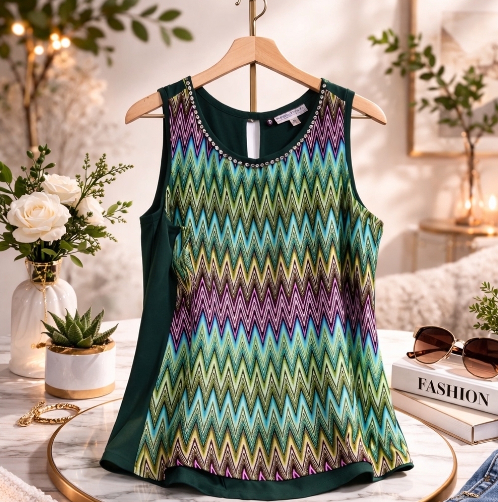 ✨Jennifer Lopez Multicolor Chevron Sleeveless Top – Slightly Used - Picture 1 of 3